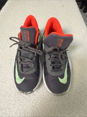 Nike Kids Gray Sneakers with Neon Orange Collar and Mint Green Swoosh